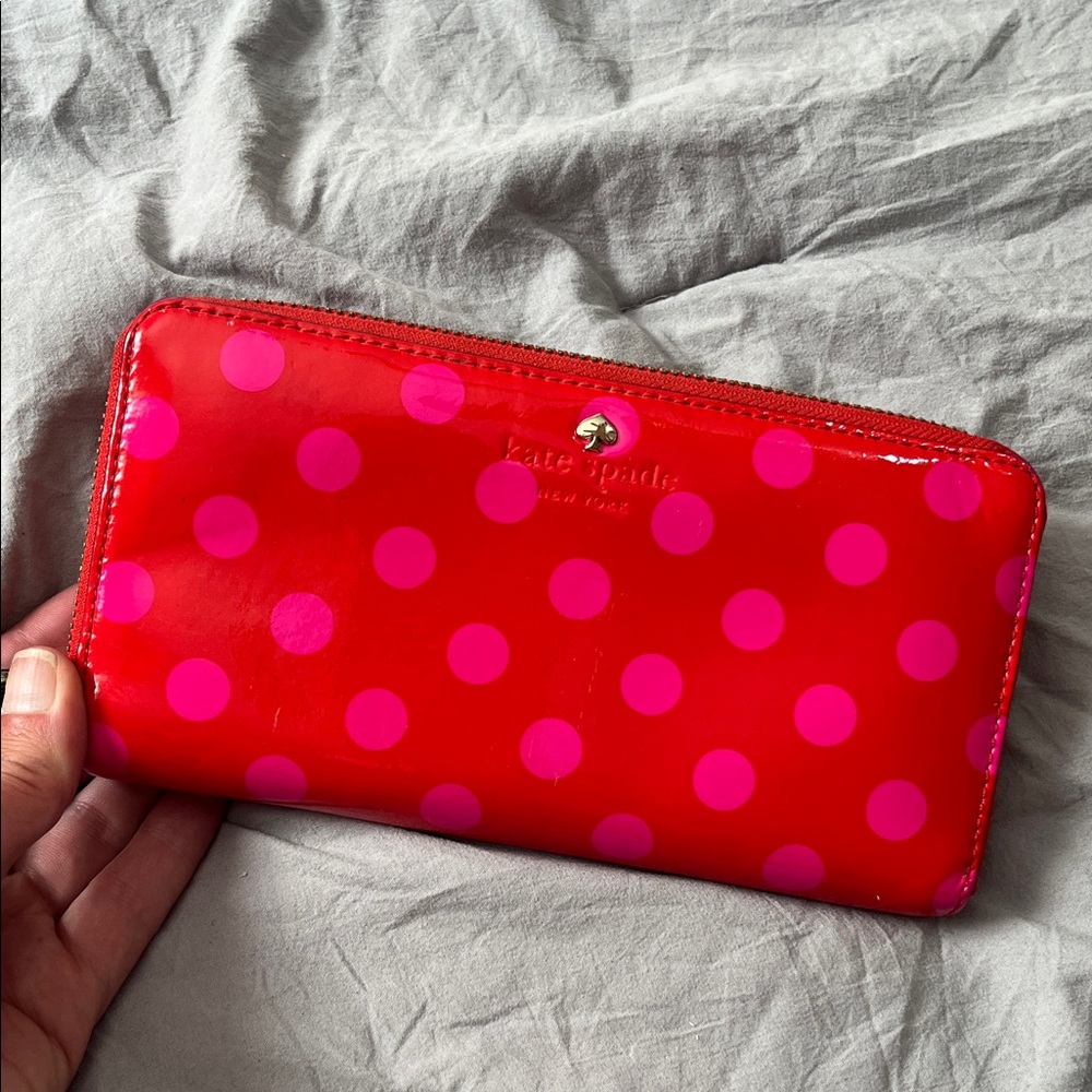 Kate Spade Red Wallet with Pink Polka Dots